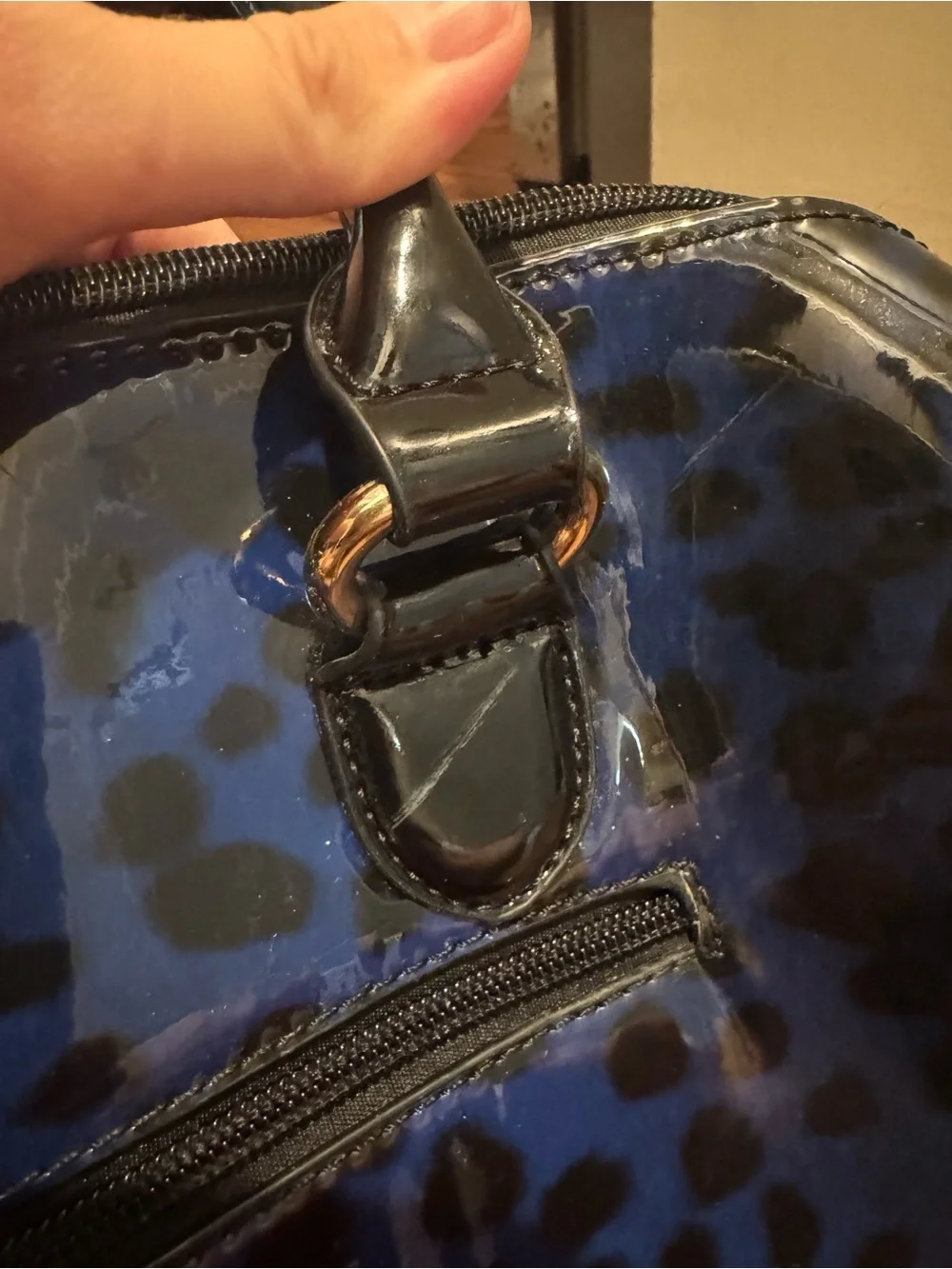 Blue Leopard Patent Satchel Handbag